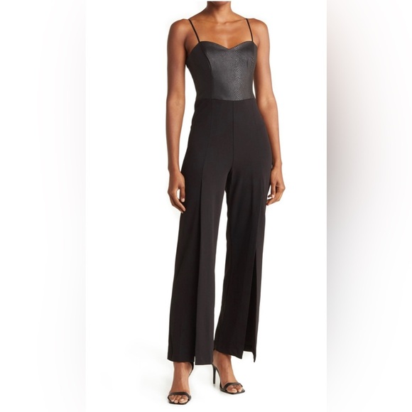 FlawNWT BEBE Black High Split-Hem Spaghetti-Strap Jumpsuit - Picture 1 of 6